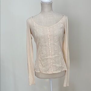 Lucky Brand Cream Lace Button-Up Women's Top